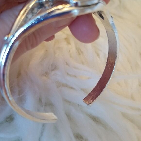 Bangle Bracelet silvertone with Turquoise stone - Picture 8 of 10